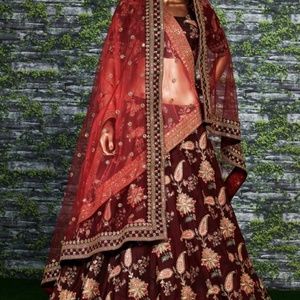 Maroon Lehenga Choli with two chunni